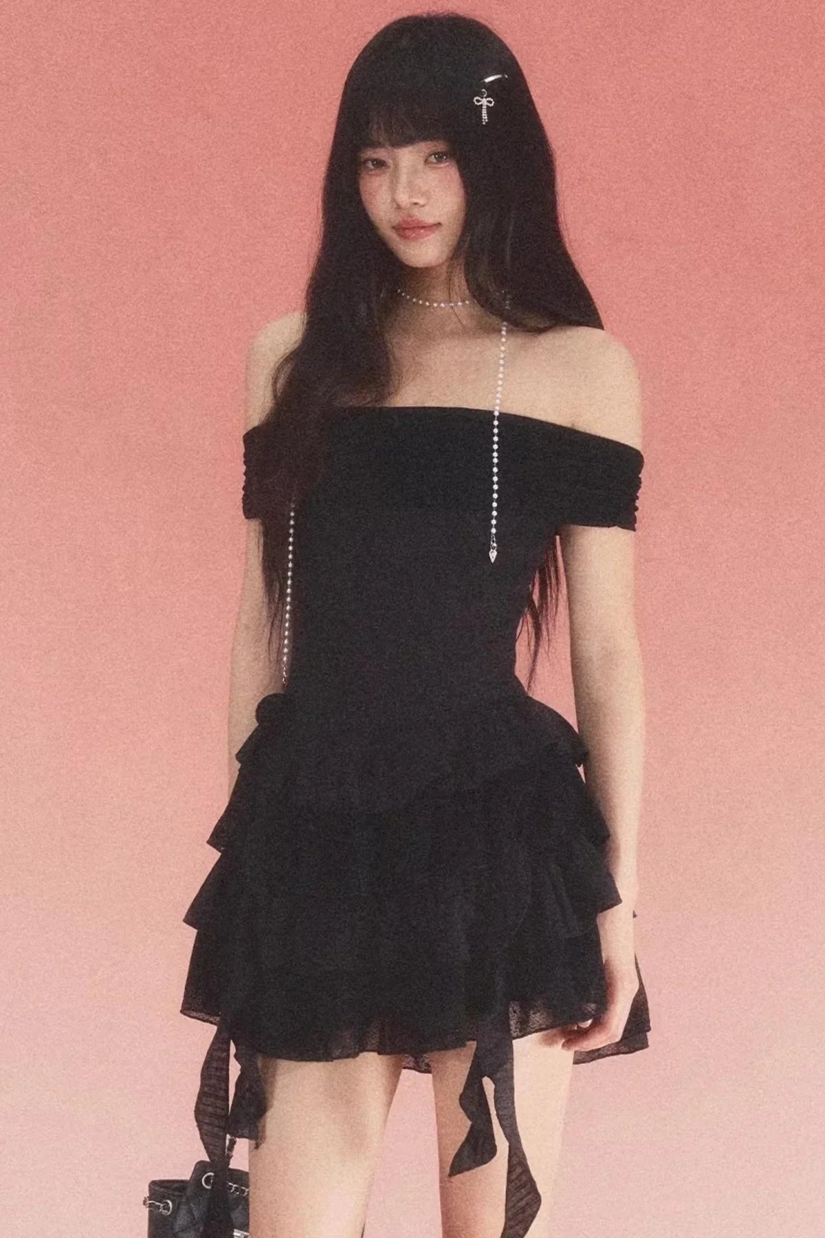 Lace Jacquard One-Shoulder Dress