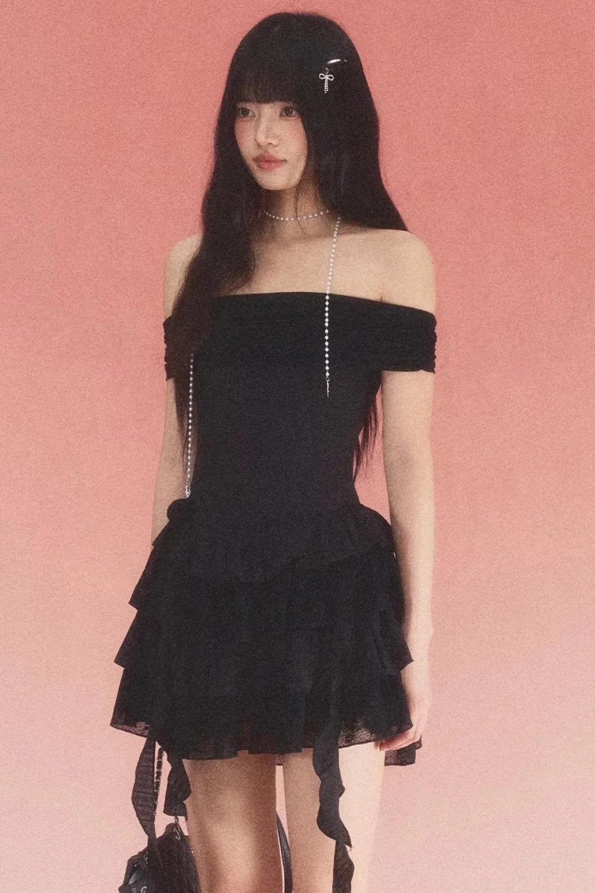 Lace Jacquard One-Shoulder Dress