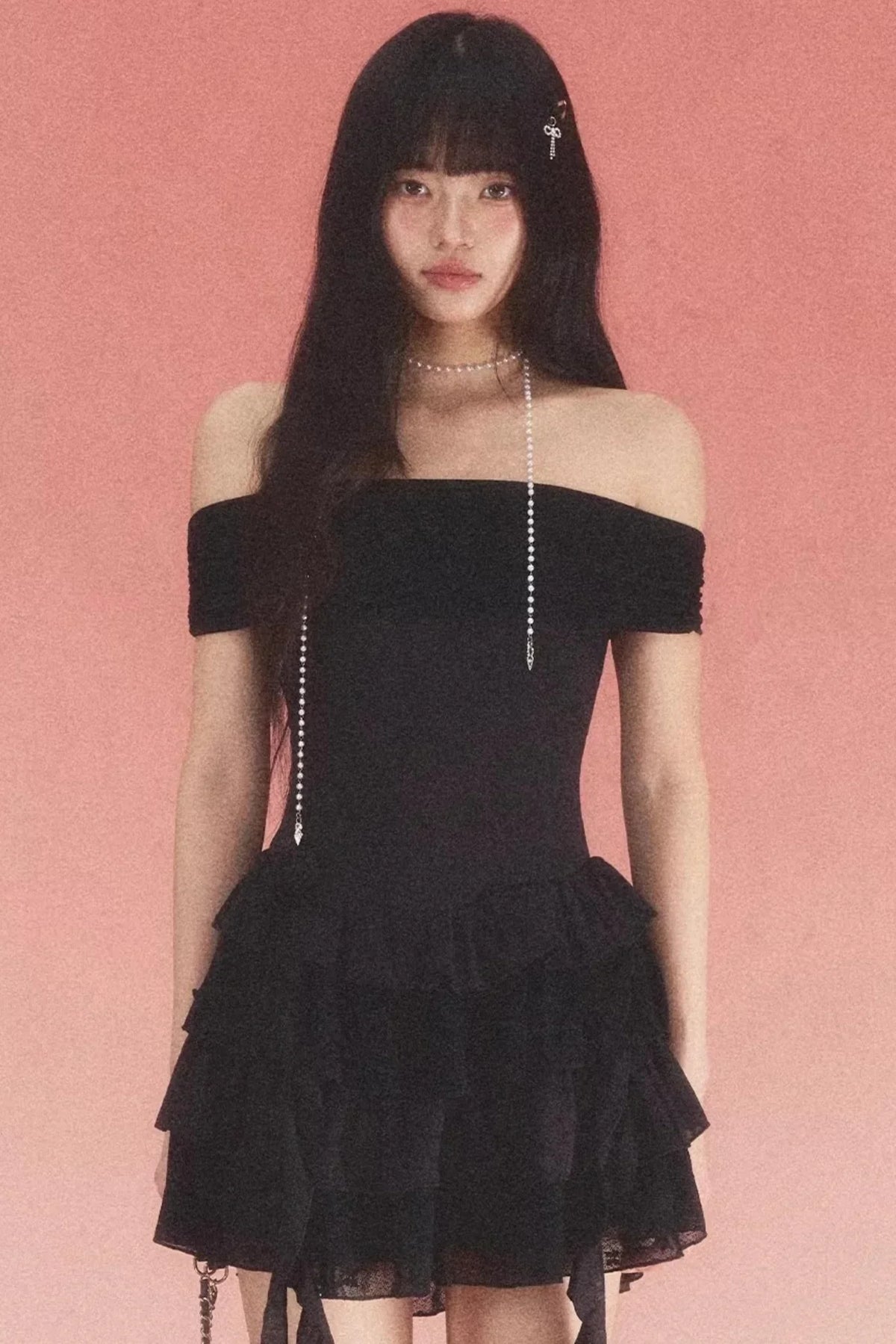 Lace Jacquard One-Shoulder Dress