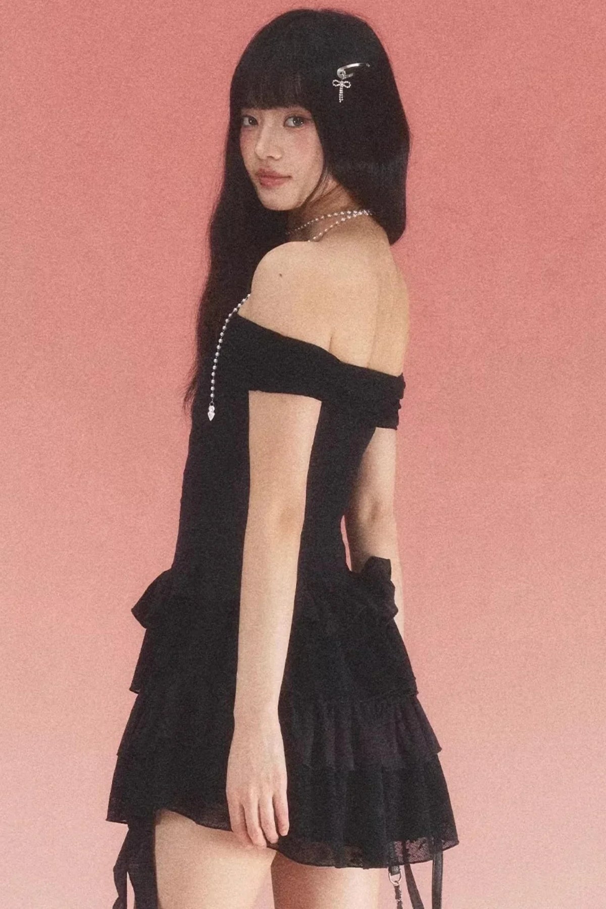 Lace Jacquard One-Shoulder Dress