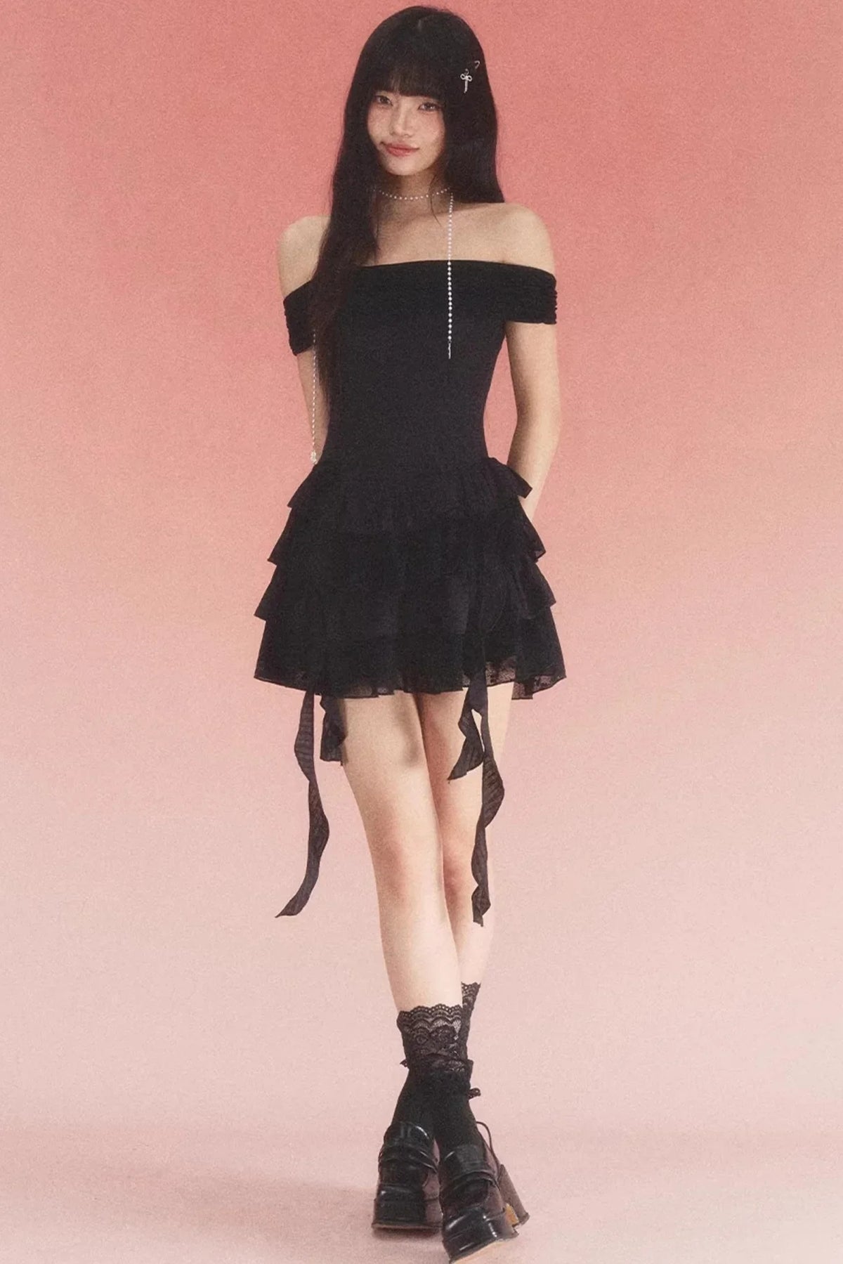 Lace Jacquard One-Shoulder Dress