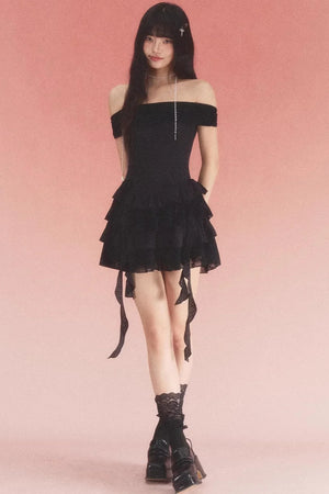 Lace Jacquard One-Shoulder Dress