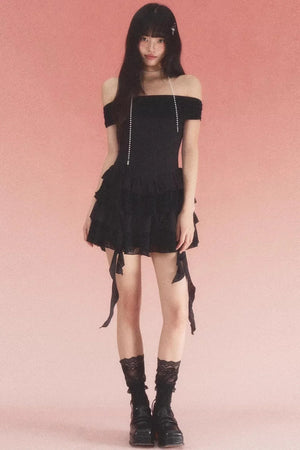 Lace Jacquard One-Shoulder Dress