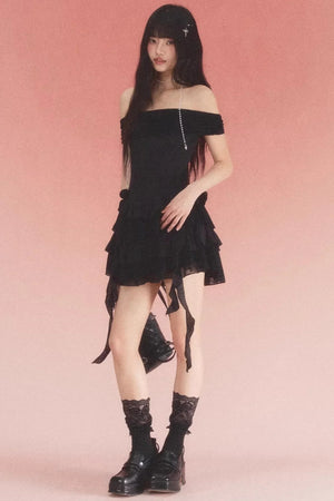 Lace Jacquard One-Shoulder Dress