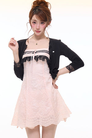 Lace Knit Cardigan and Tencel Dress Set-Up