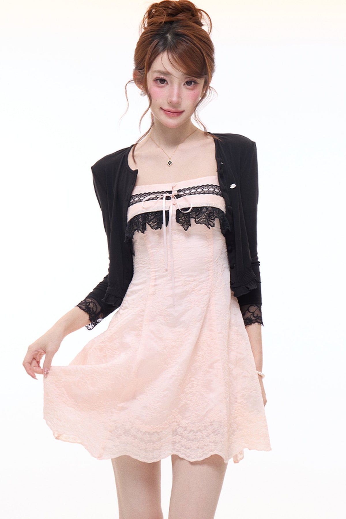 Lace Knit Cardigan and Tencel Dress Set-Up