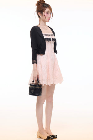 Lace Knit Cardigan and Tencel Dress Set-Up