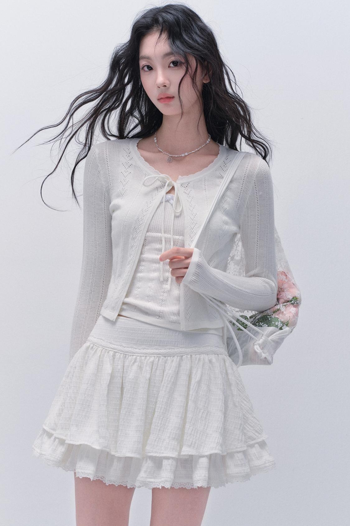 Lace Knitted Cardigan Set-Up