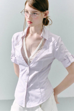 Lace Low Neck Two-Piece Blouse