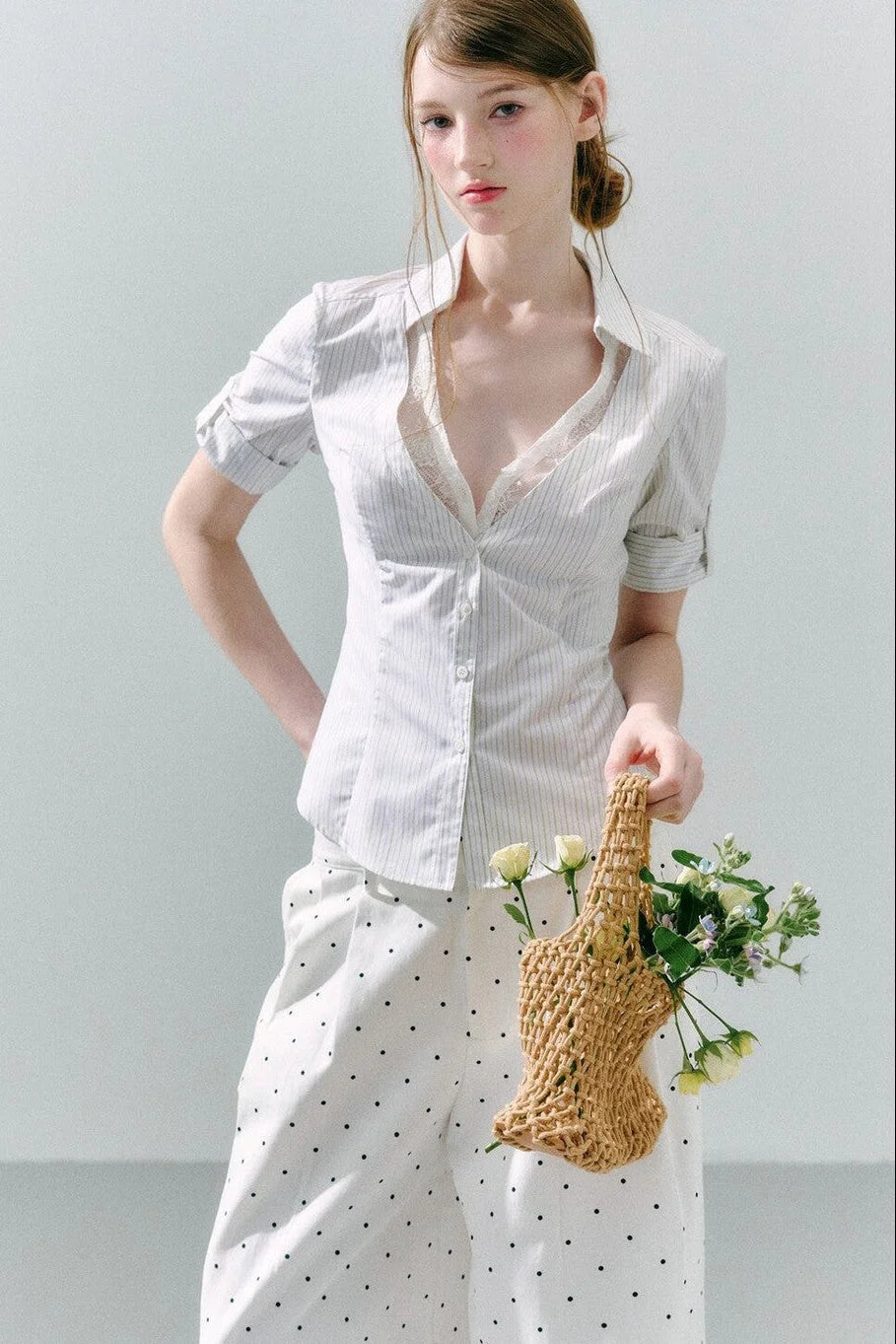 Lace Low Neck Two-Piece Blouse