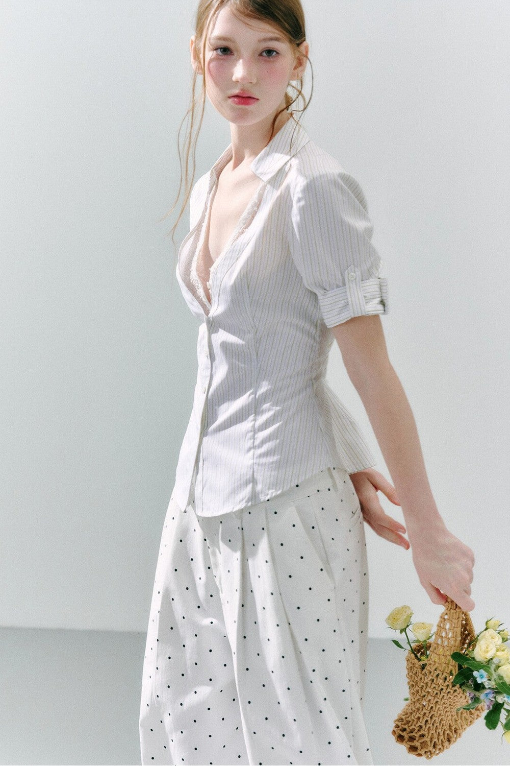 Lace Low Neck Two-Piece Blouse