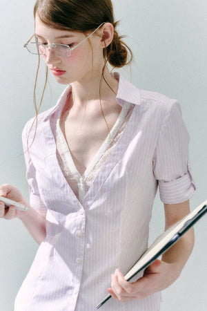 Lace Low Neck Two-Piece Blouse