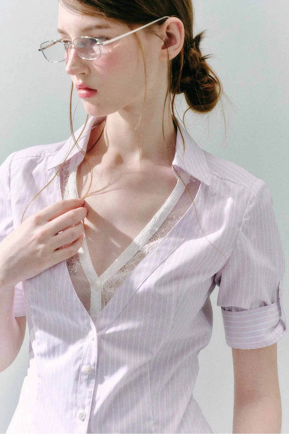 Lace Low Neck Two-Piece Blouse