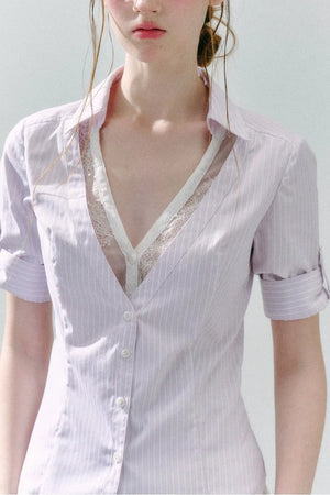 Lace Low Neck Two-Piece Blouse