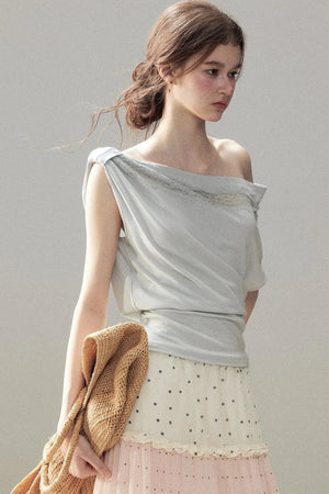 Lace Off-Shoulder Short Design T-Shirt