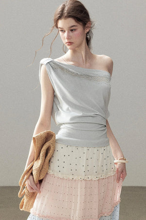 Lace Off-Shoulder Short Design T-Shirt