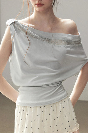 Lace Off-Shoulder Short Design T-Shirt