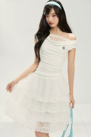 Lace Off-Shoulder T-Shirt