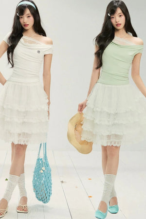Lace Off-Shoulder T-Shirt