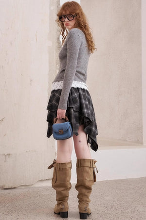 Lace Panel V-Neck Knitted Cardigan