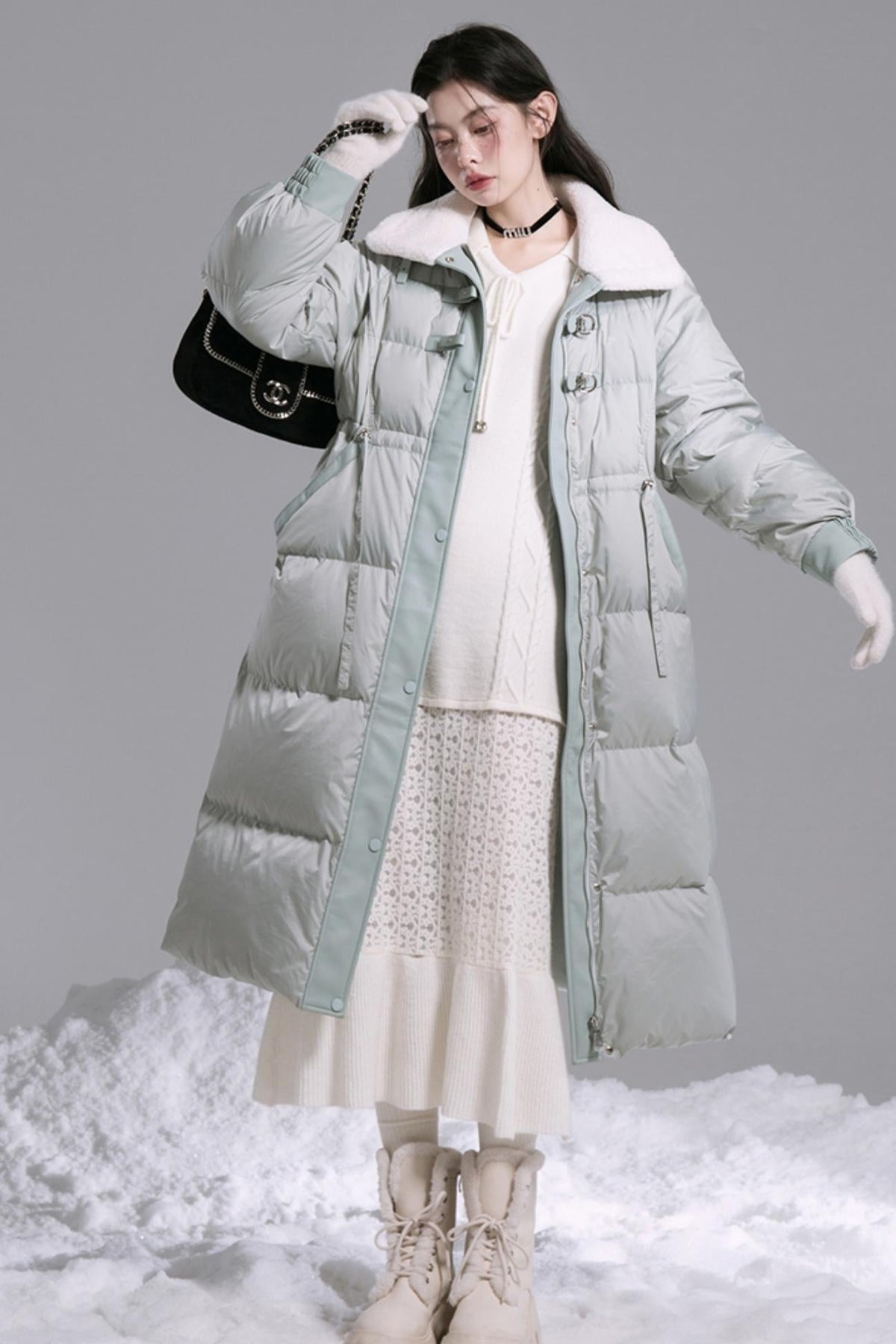 Lace-Panel Woolen Dress