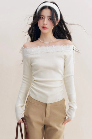 Lace Paneled Long Knit Top
