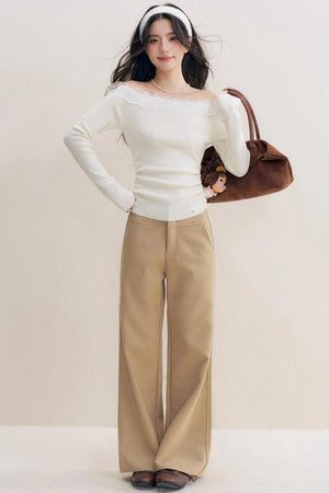 Lace Paneled Long Knit Top