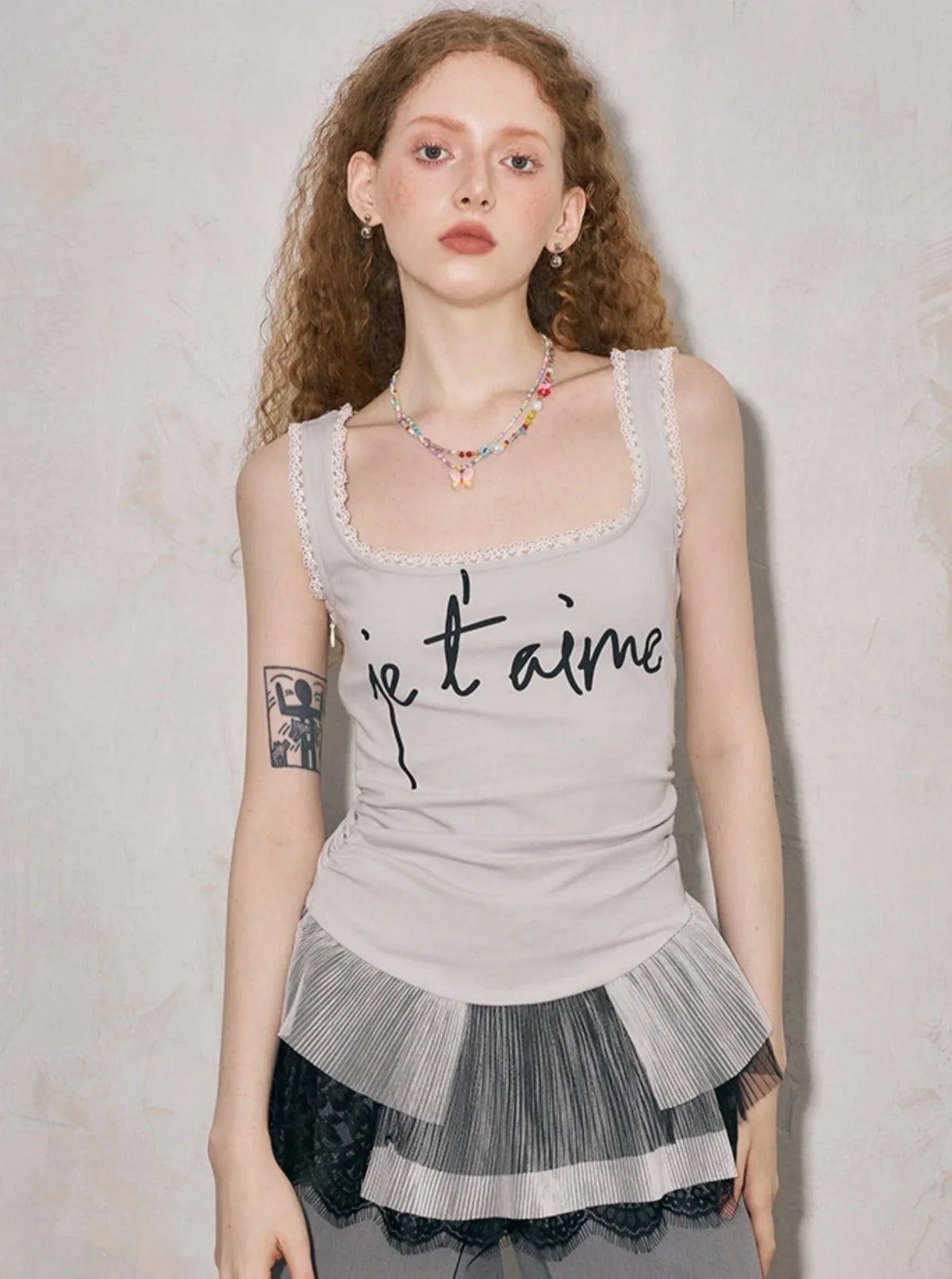 Lace Panelled Monogram Vest Top