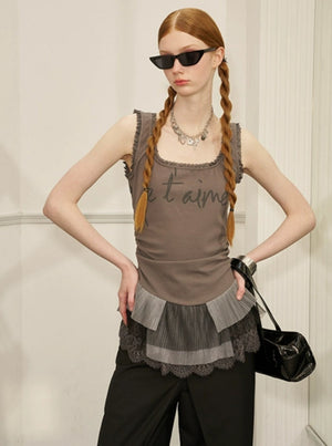 Lace Panelled Monogram Vest Top