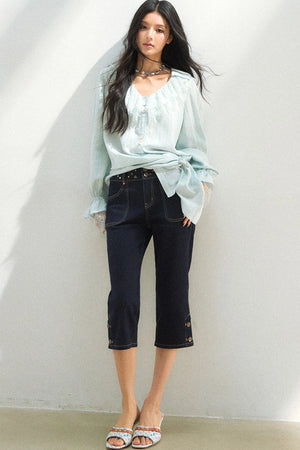 Lace Patchwork Asymmetrical Blouse