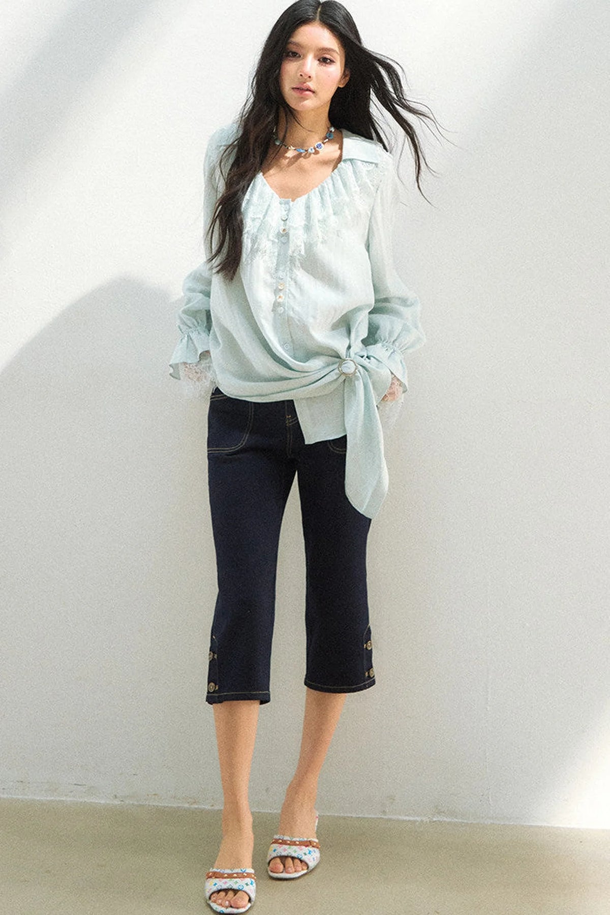 Lace Patchwork Asymmetrical Blouse