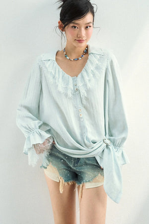 Lace Patchwork Asymmetrical Blouse