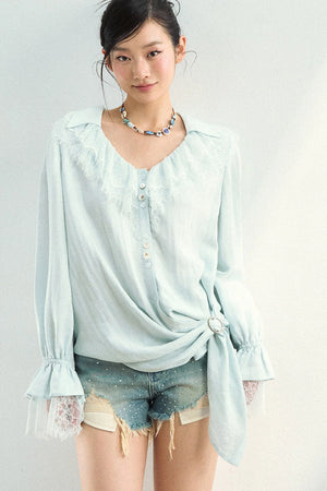 Lace Patchwork Asymmetrical Blouse