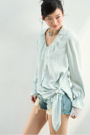 Lace Patchwork Asymmetrical Blouse