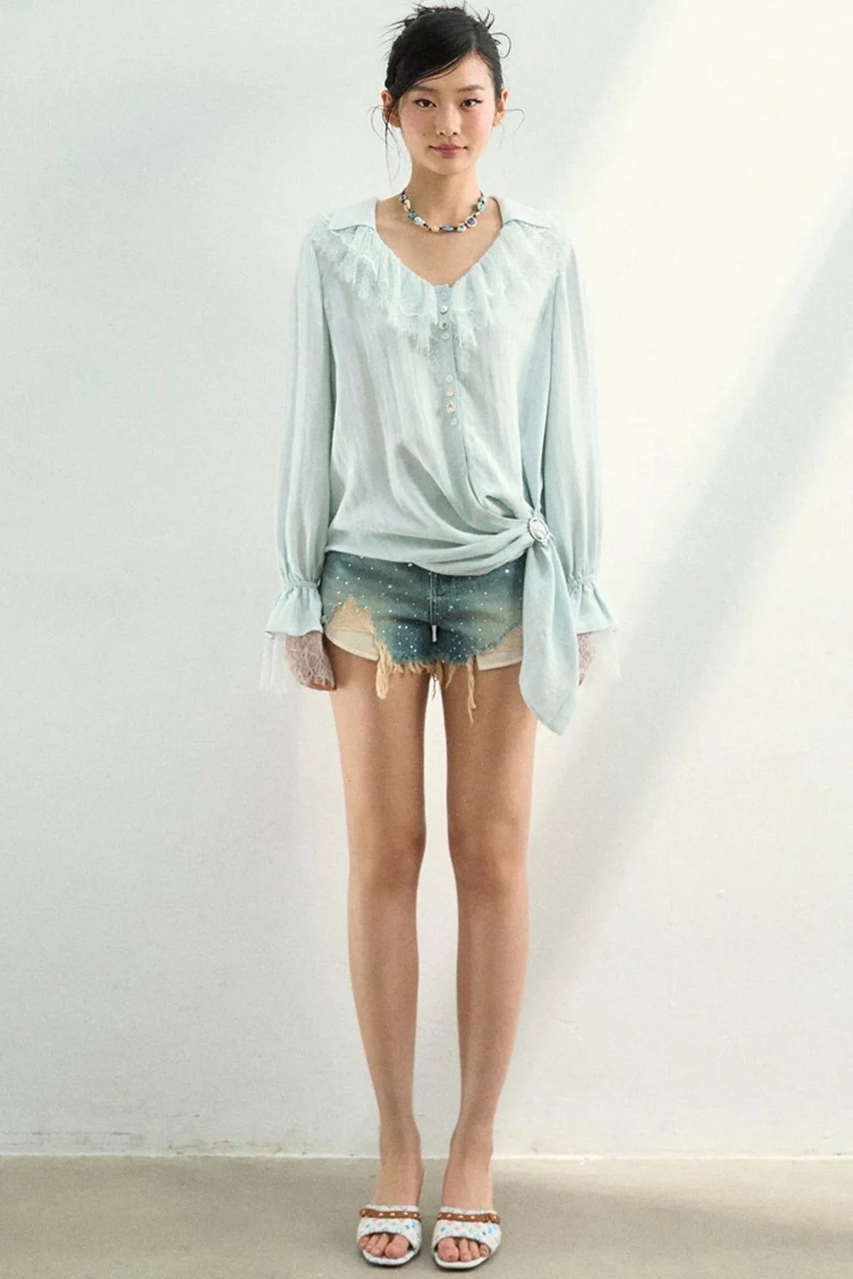 Lace Patchwork Asymmetrical Blouse