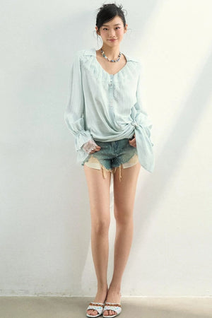 Lace Patchwork Asymmetrical Blouse