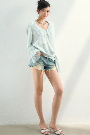 Lace Patchwork Asymmetrical Blouse
