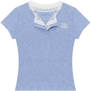 Lace Patchwork Fitted Two-Layer T-Shirt