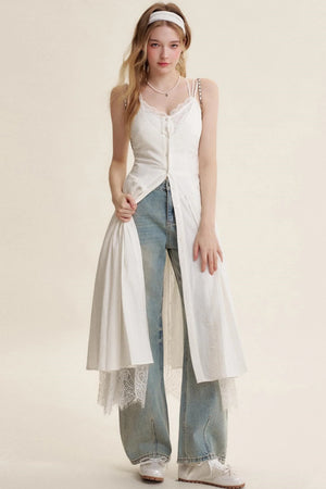 Lace Patchwork Halter Dress Set
