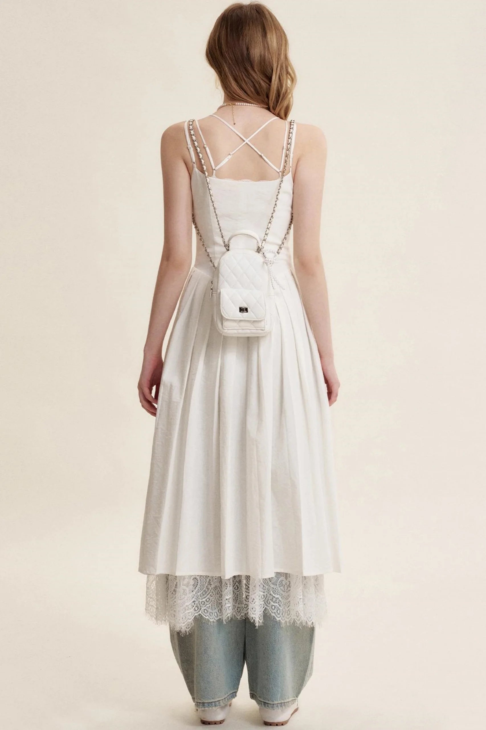 Lace Patchwork Halter Dress Set