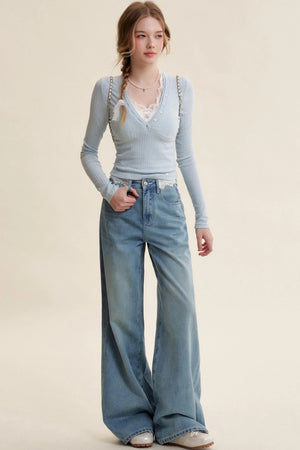 Lace Patchwork High-Rise Jeans