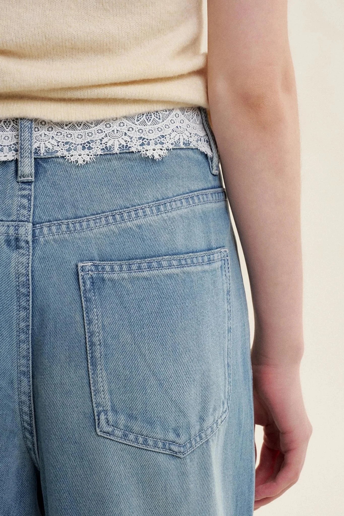 Lace Patchwork High-Rise Jeans