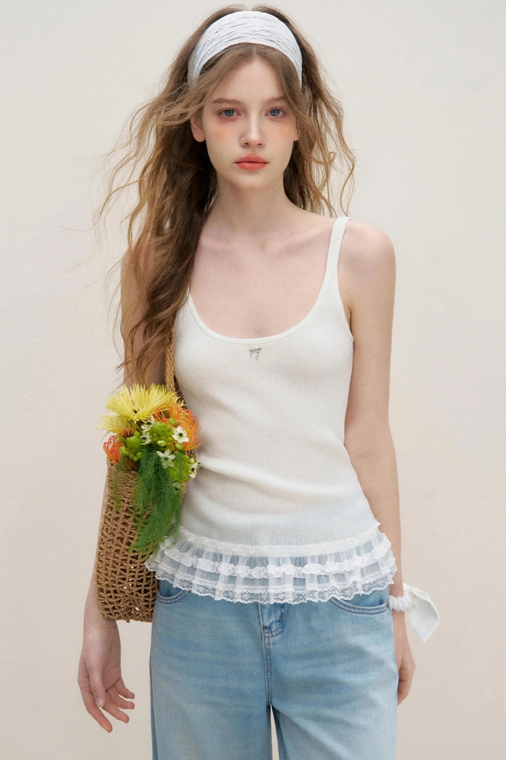 Lace Patchwork Knit Suspenders