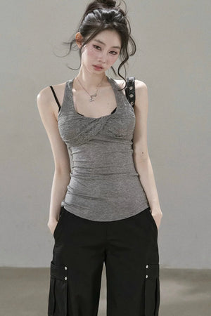 Lace Patchwork Pleated Racerback Camisole