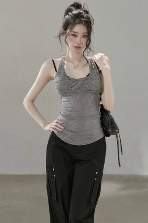 Lace Patchwork Pleated Racerback Camisole