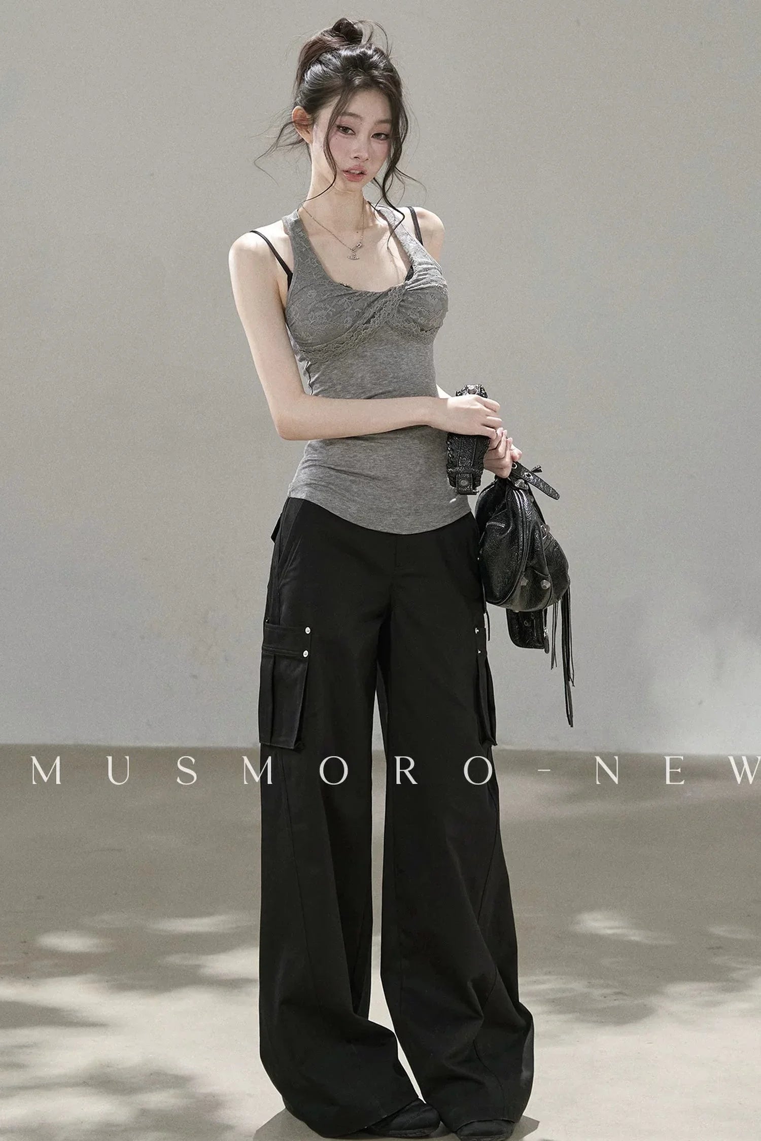 Lace Patchwork Pleated Racerback Camisole
