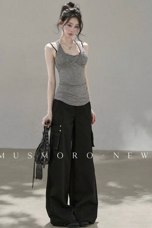 Lace Patchwork Pleated Racerback Camisole