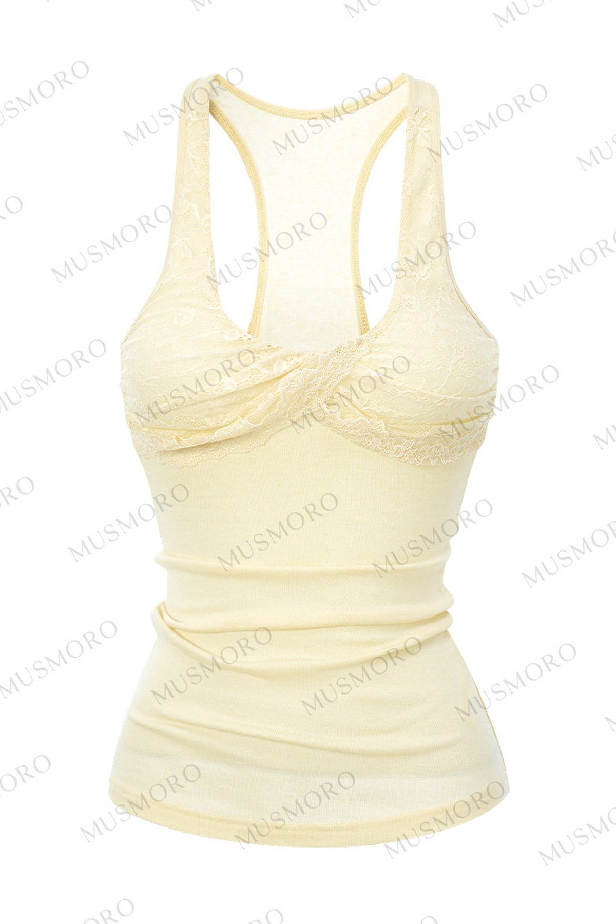 Lace Patchwork Pleated Racerback Camisole