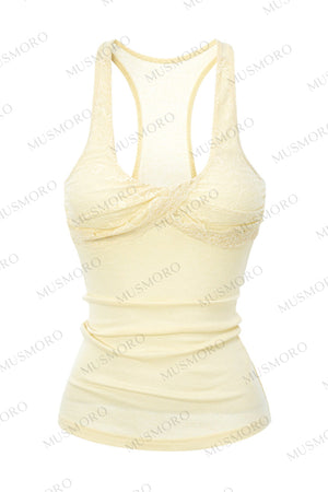 Lace Patchwork Pleated Racerback Camisole