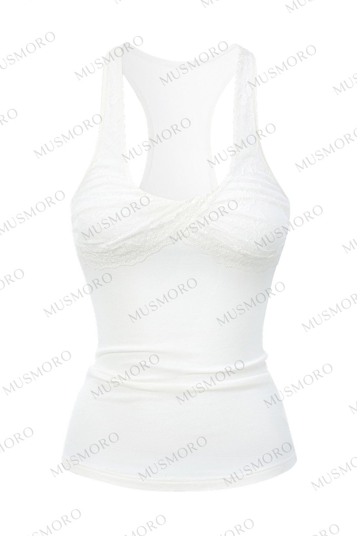 Lace Patchwork Pleated Racerback Camisole